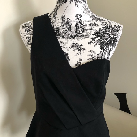 SABA Matte Black One Shoulder Top Glam Peplum Cotton Fit&Flare Lined Size 12 NWT - Picture 5 of 16